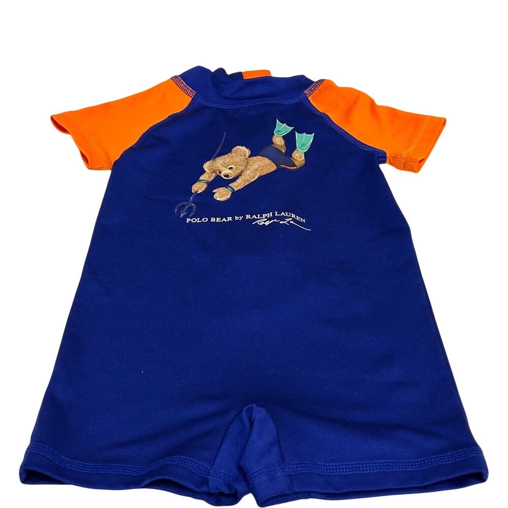 Ralph Lauren Kids blue & Orange Polo Bear Rashguard shortall 3-6 months